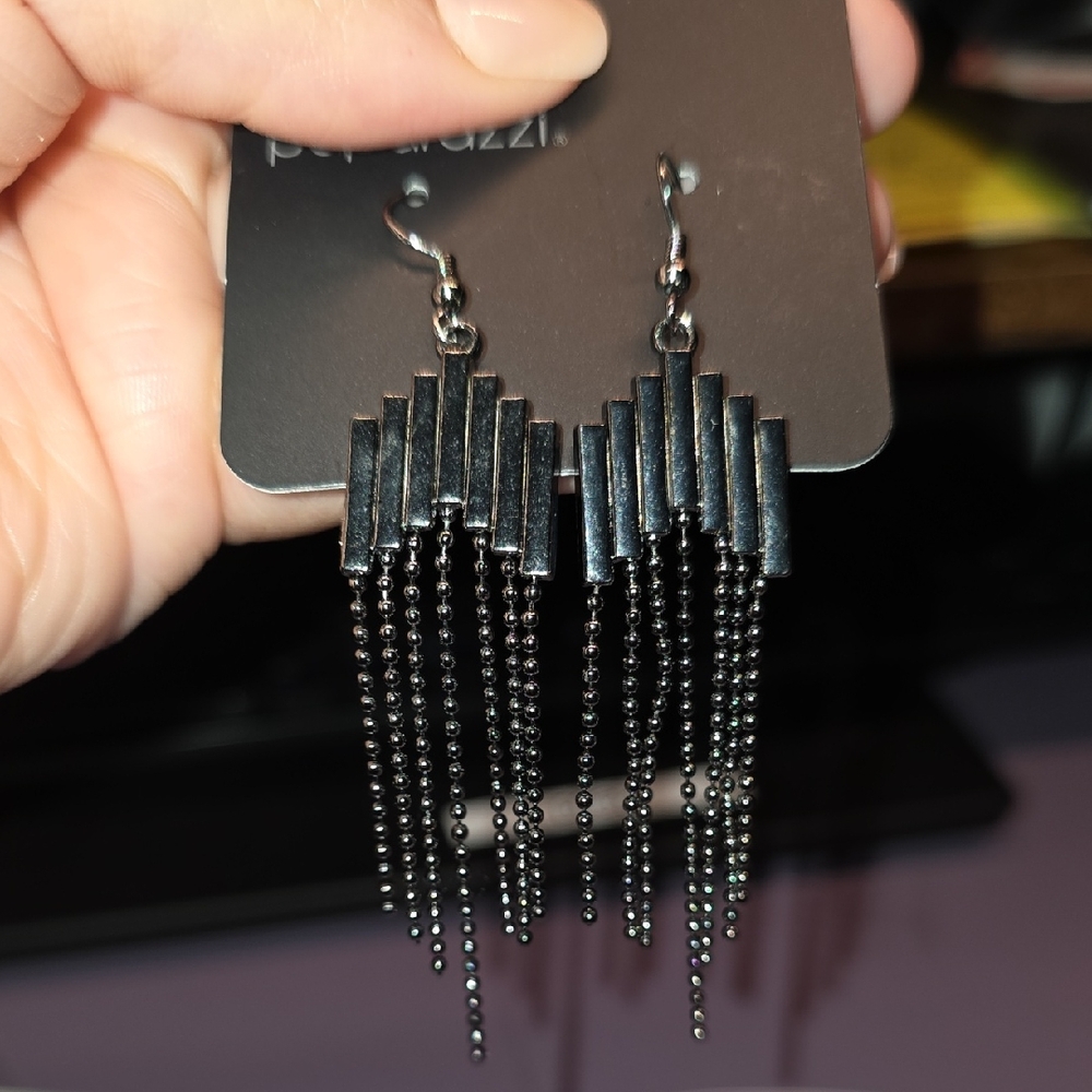 BUNDLE ANY 2, PAY ONE PRICE. Metallic Black Fringe Earrings